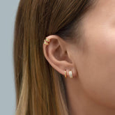Pair of 925 Sterling Silver Double Row White CZ Rose Gold PVD Minimal Hinged Huggy Hoop Earrings